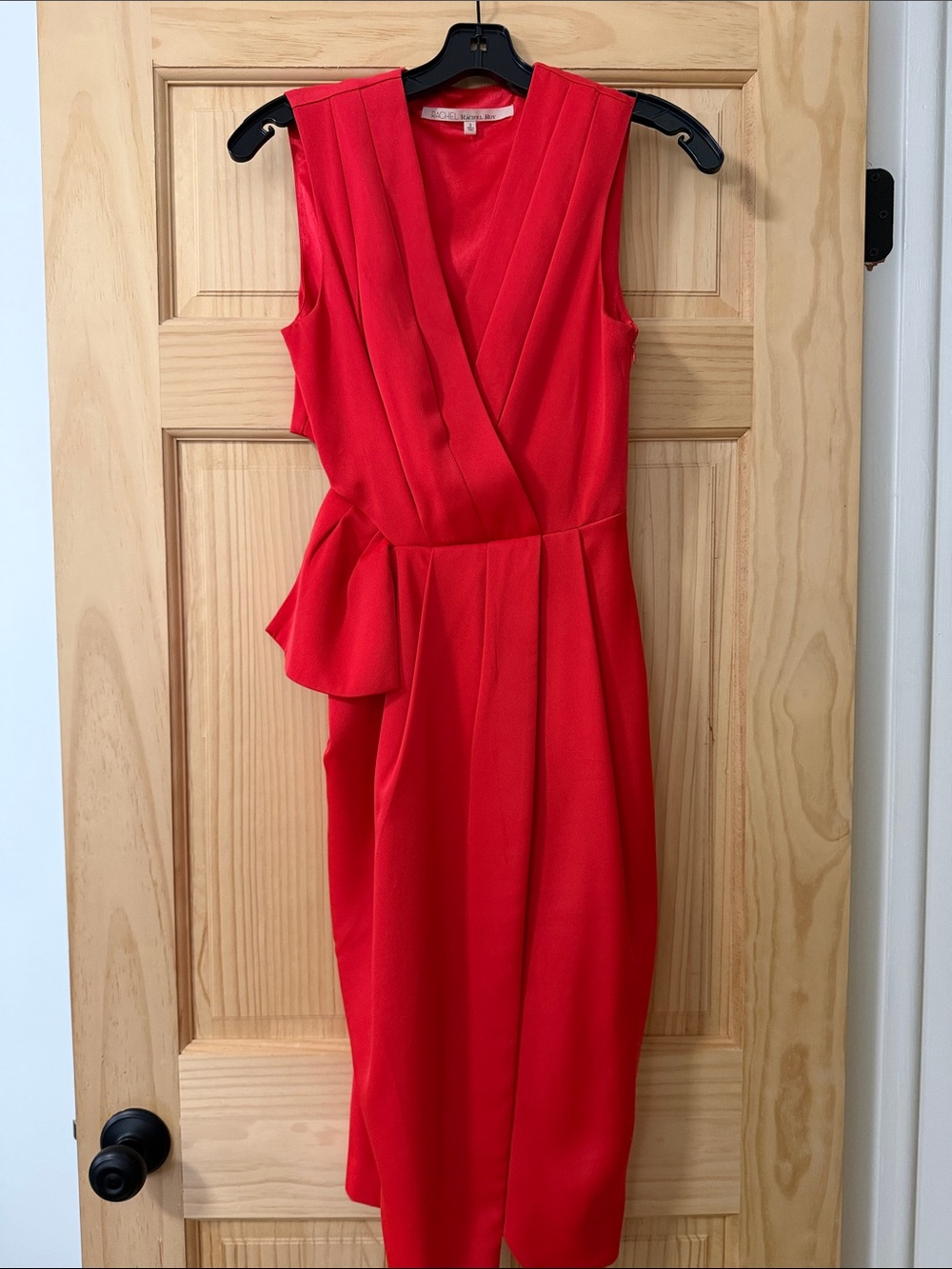 RACHEL Rachel Roy Red Sleeveless Midi Dress with Side Peplum